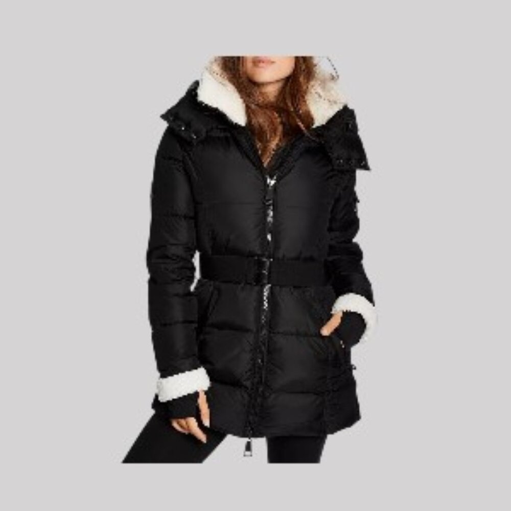 SAM. Courtney Shearling Trim Hooded Puffer Coat Large NWT